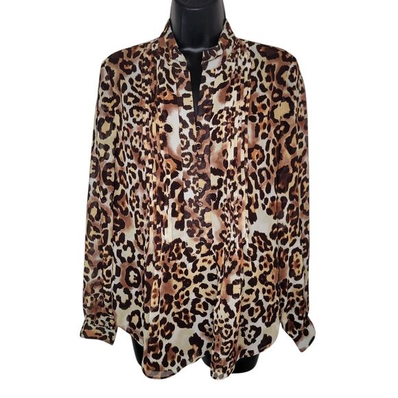 Coldwater Creek Animal Print Mandarin collar Blouse top Size XS - Picture 1 of 9